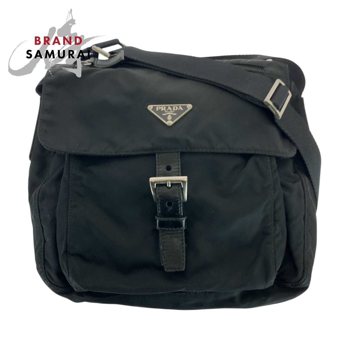 PRADA プラダ テスート 三角ロゴプレート ブラック 黒 シルバー金具 ナイロン ショルダーバッグ メッセンジャーバッグ レディース 408562 【中古】 PRADA（プラダ） 極 美品 三角ロゴ プレート 金具 テスート ナイロン