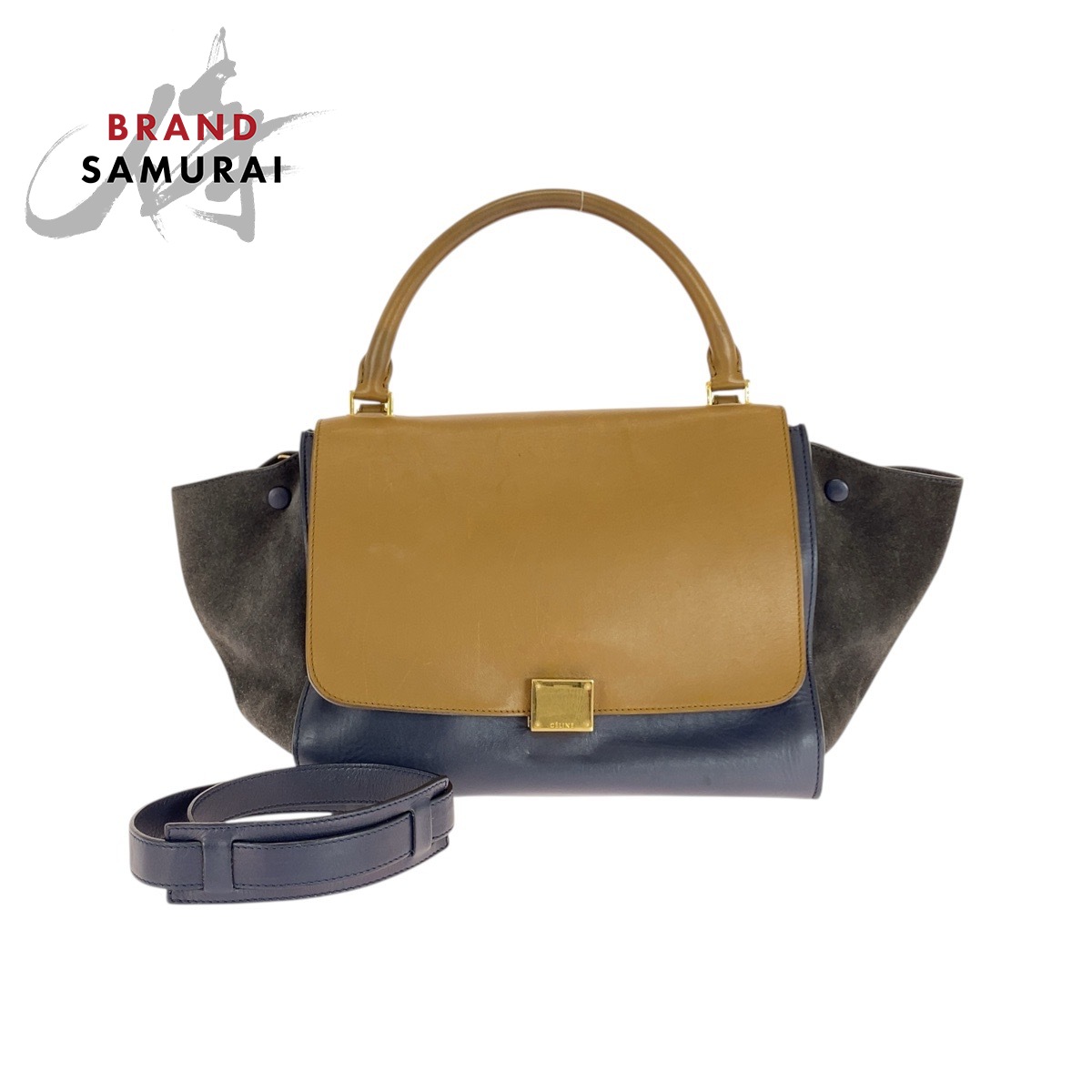 楽天市場】美品 CELINE セリーヌ 型押し トラペーズ ミディアム グレー