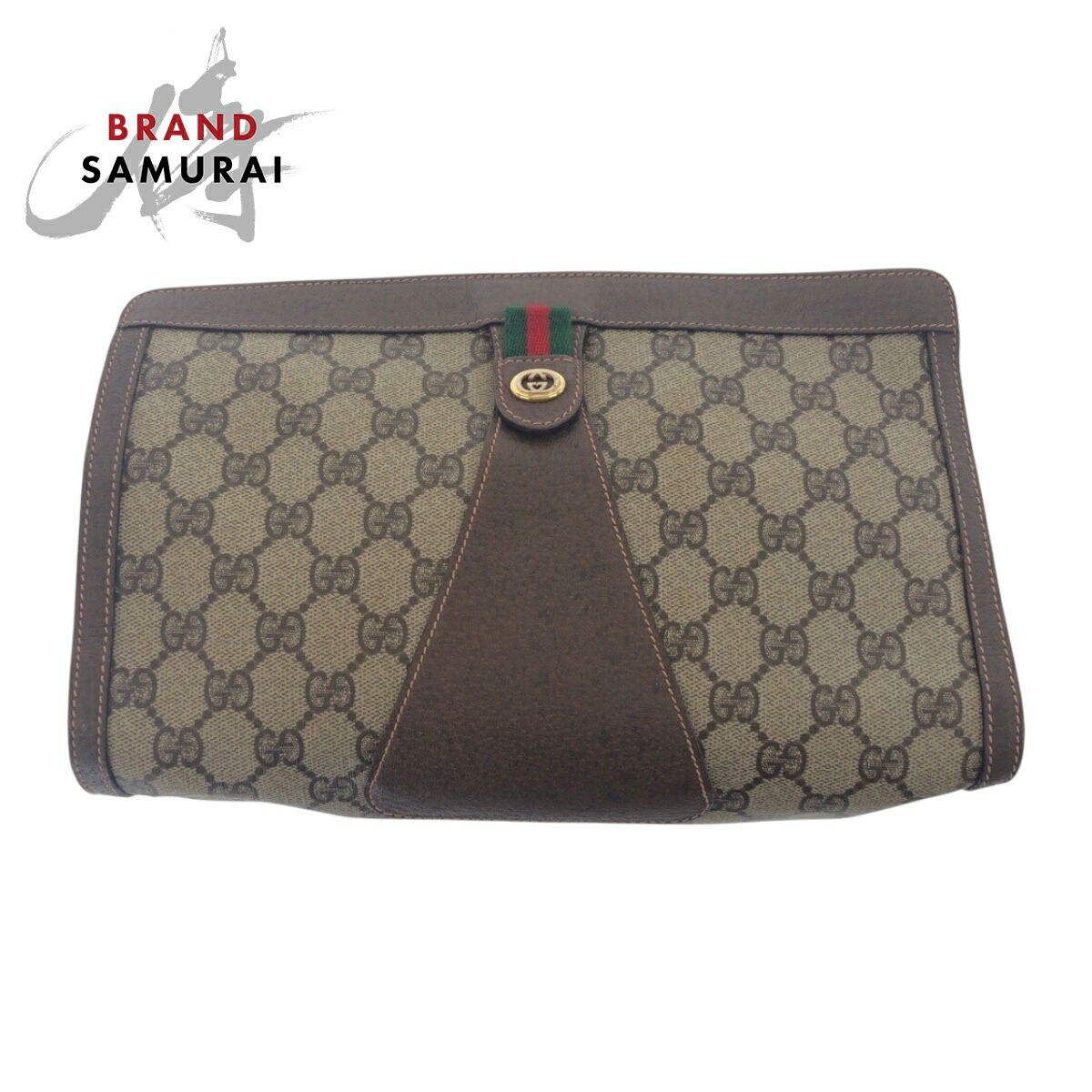 GUCCI グッチ ヴィンテージ シェリーライン ブラウン ベージュ ゴールド金具 GGスプリームキャンバス /レザー 156 01 033 クラッチバッグ セカンドバッグ メンズ 506178 【中古】