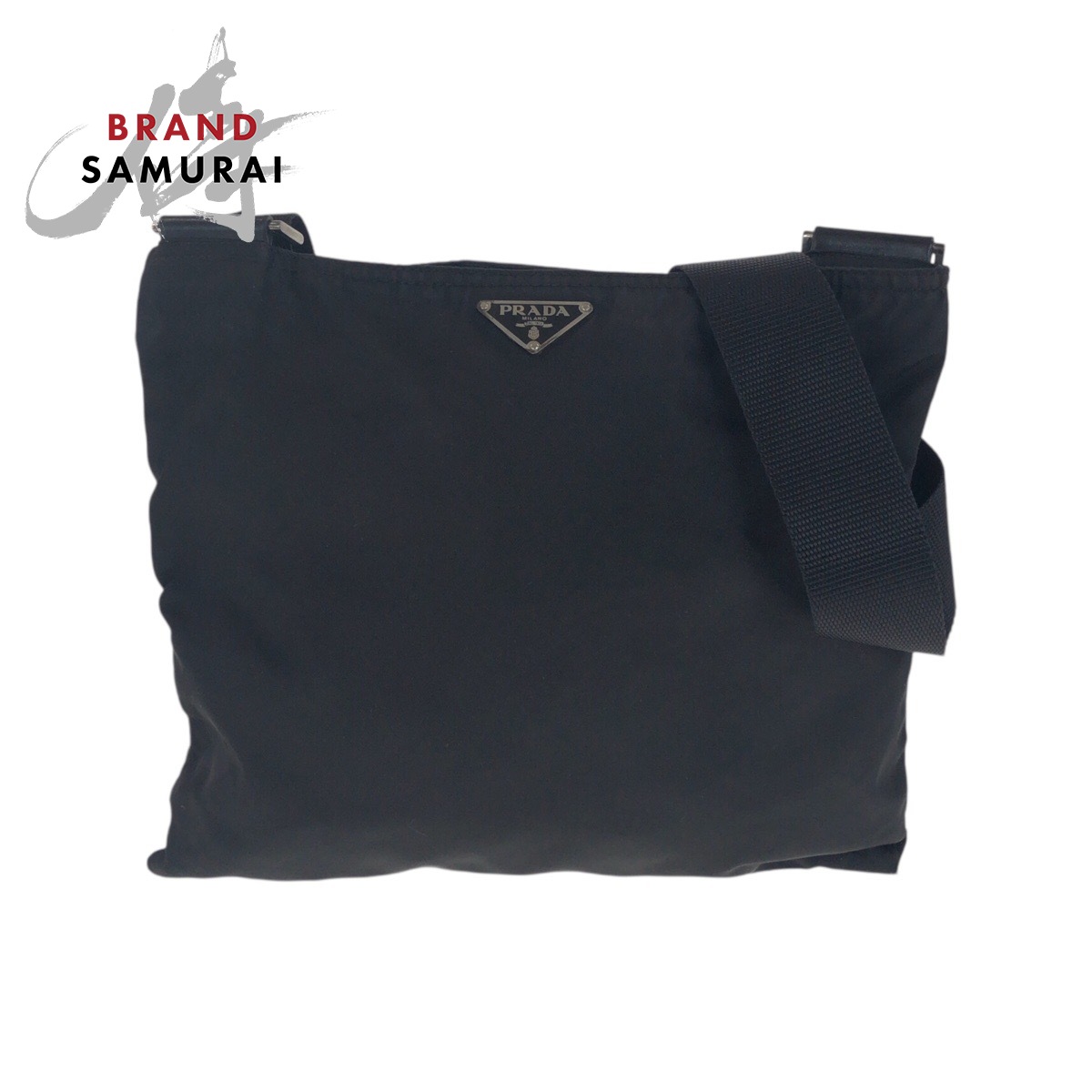 PRADA プラダ テスート 三角ロゴプレート ブラック 黒 シルバー金具 ナイロン ショルダーバッグ ポシェット レディース 505794 【中古】
