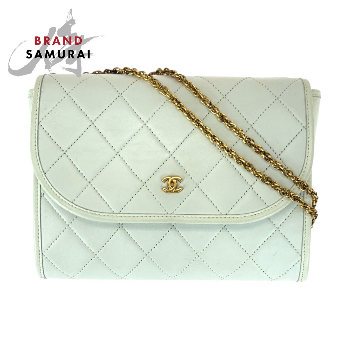 美品 CHANEL シャネル ヴィンテージ マトラッセ ココマーク ホワイト ゴールド金具 ラムスキン ショルダーバッグ チェーンショルダーバッグ レディース 505913 【中古】