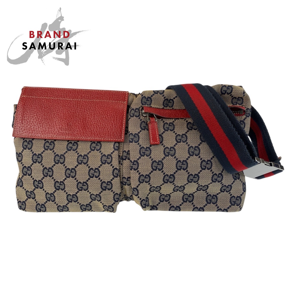 GUCCI グッチ ベージュ レッド ネイビー GGキャンバス /レザー 28566 ボディバッグ ウエストバッグ 男女兼用 メンズ 506161 【中古】