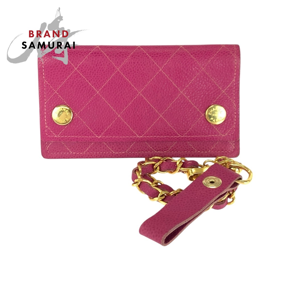 美品 CHANEL シャネル ヴィンテージ サクラ色 ゴールド金具 キャビア素はだ 長札入れ チェーンウォレット レディース 506474 【中古】