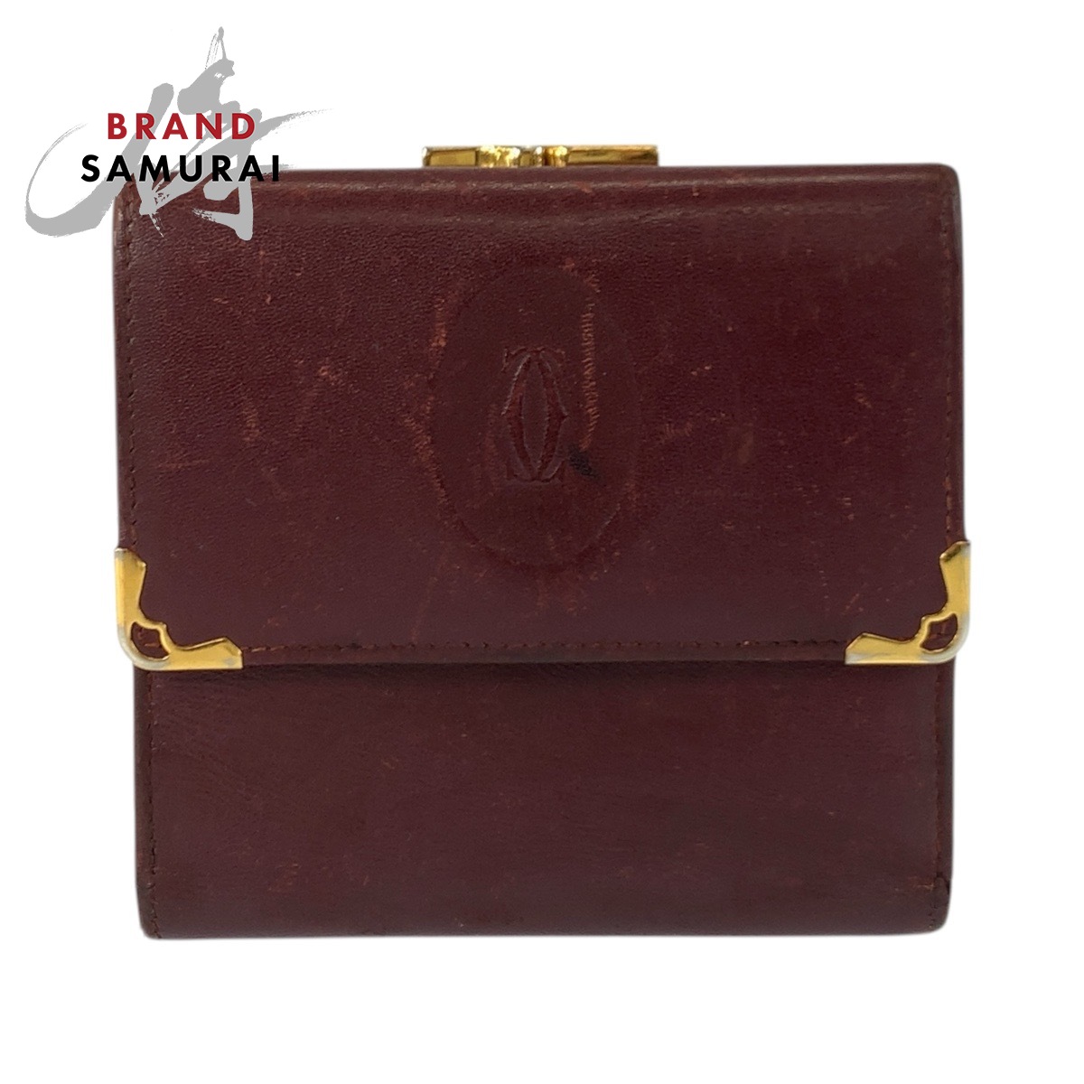 CARTIER カルティエ マストライン ワインレッド ゴールド金具 レザー 折財布 コンパクトウォレット レディース 506557 【中古】