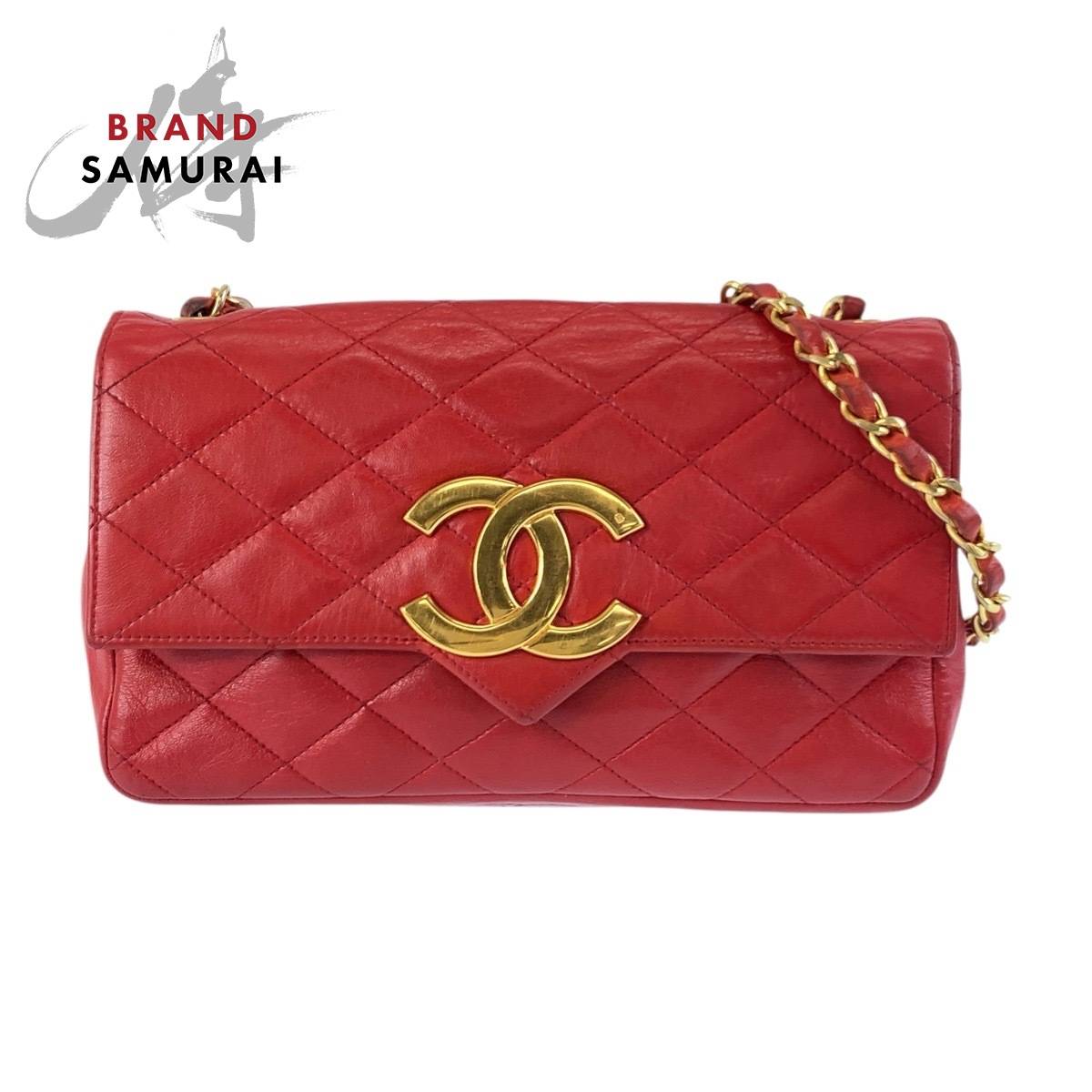 CHANEL シャネル ヴィンテージ マトラッセ デカココ レッド ゴールド金具 レザー チェーンショルダーバッグ ポシェット レディース 506489 【中古】