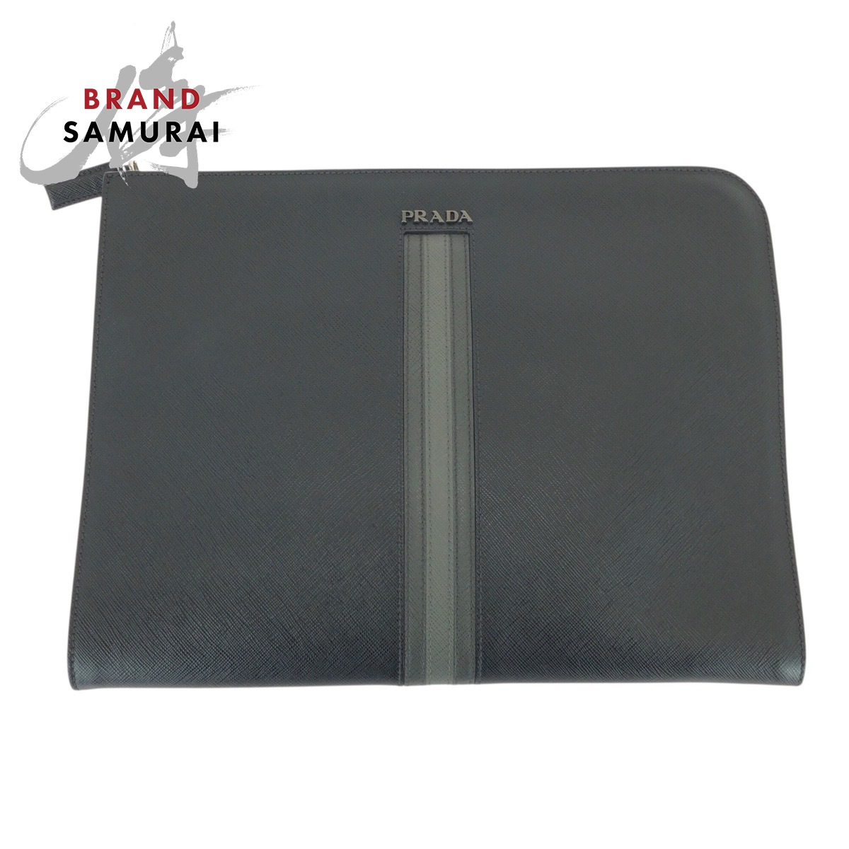 美品 PRADA プラダ サフィアーノ L字チャック 黒いこと 薄墨色 しろがね色金具 なめし革 クラッチペダル御徒面子 二番目御徒面子 メンズ 506561 【中古】