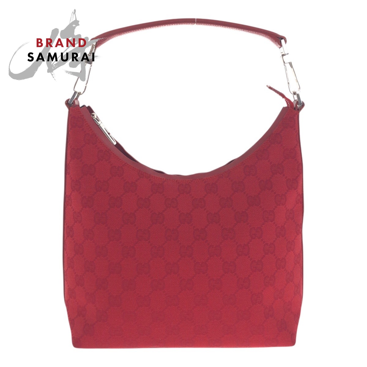 美品 GUCCI グッチ ホーボー レッド シルバー金具 GGキャンバス /レザー 000 0602 ショルダーバッグ レディース 506816 【中古】