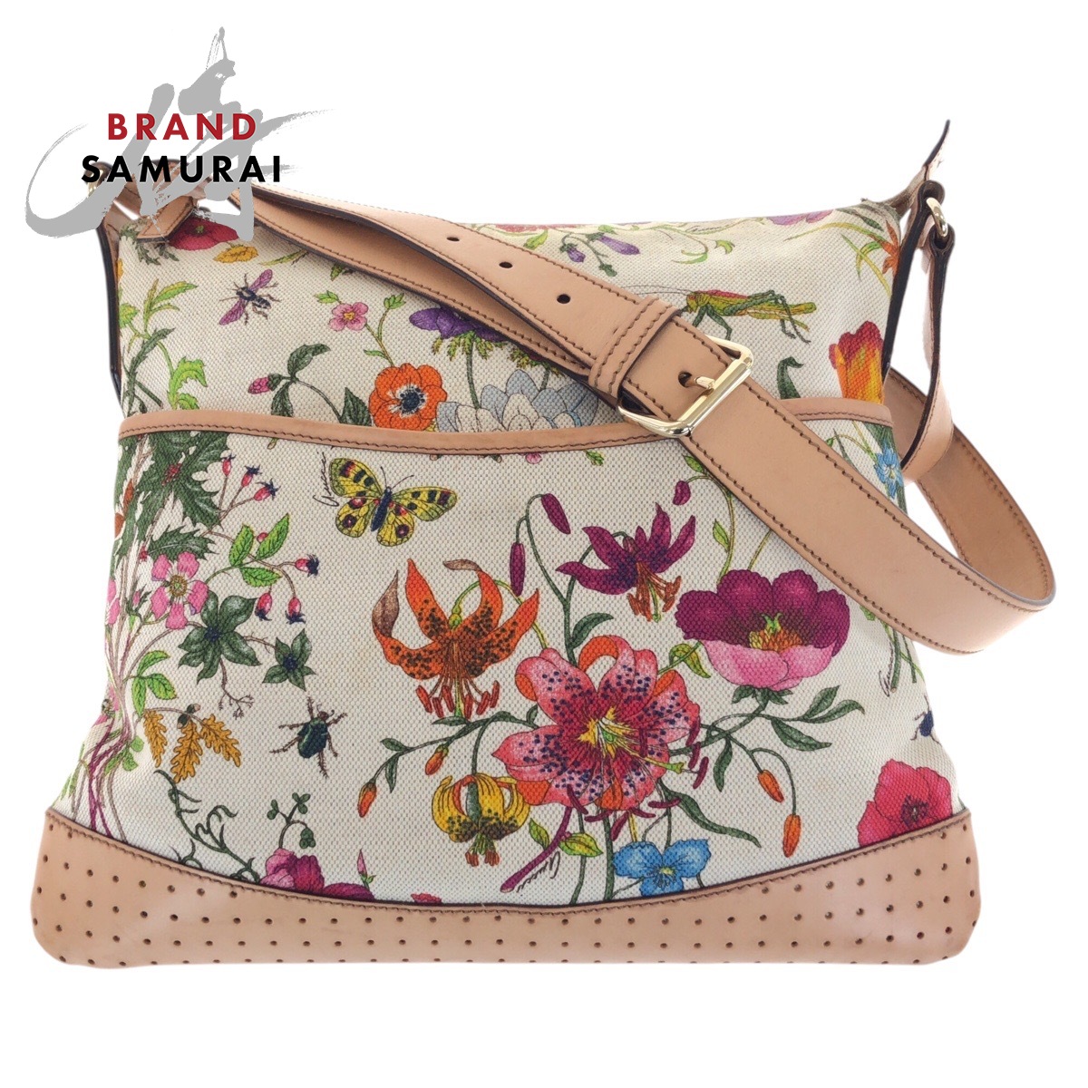 美品 GUCCI グッチ 植物相 マルチ色つや ゴールド金具 帆布 /なめし革 145857 ショルダーバッグ レディース 506859 【中古】