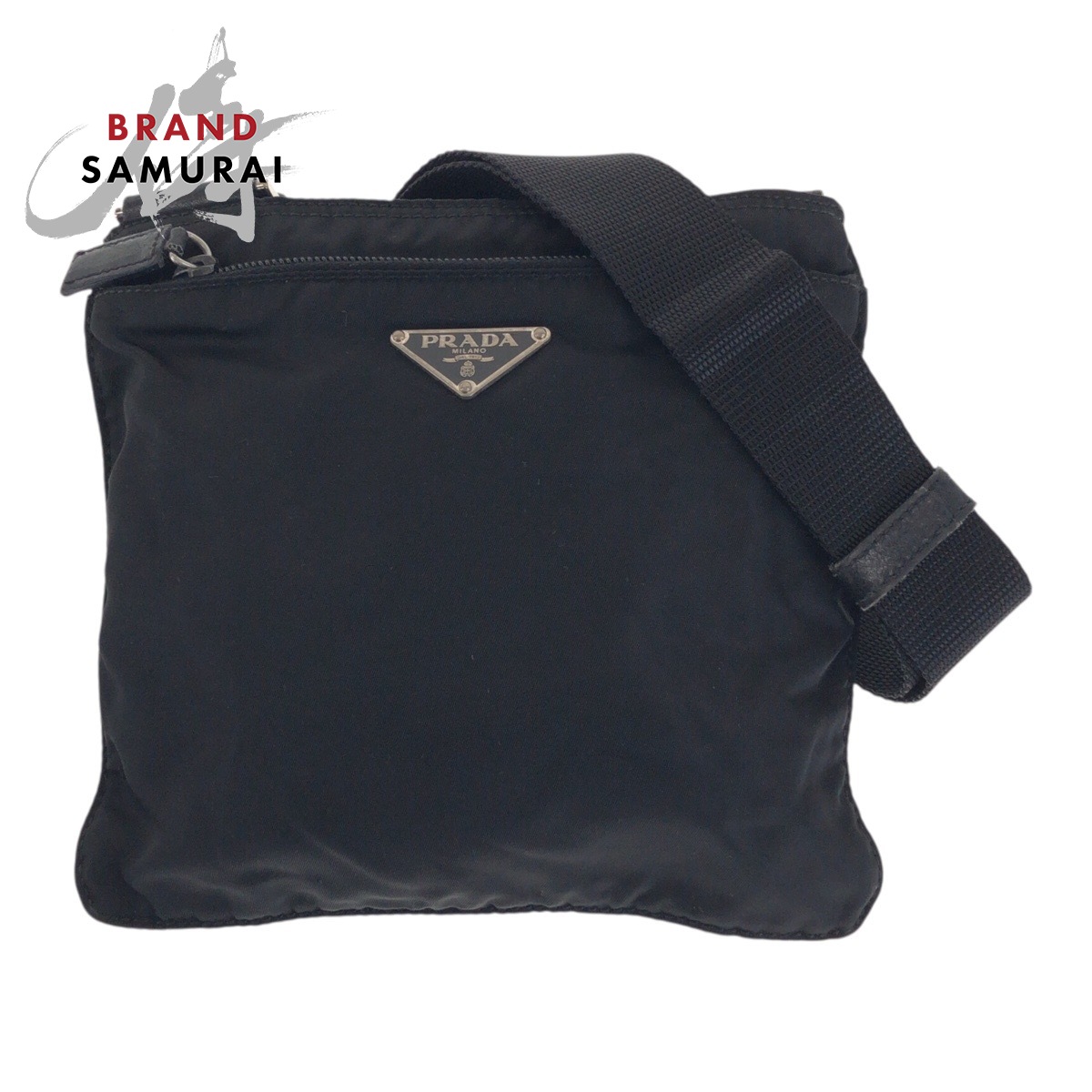 美品 PRADA プラダ テスート 三角ロゴプレート ブラック 黒 シルバー金具 ナイロン ショルダーバッグ ポシェット レディース 506752 【中古】