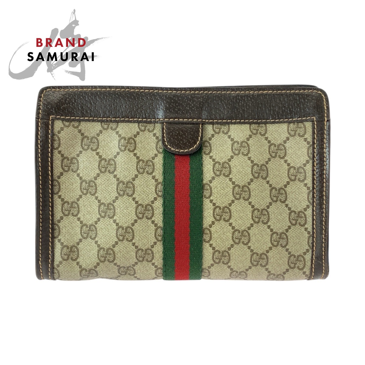 GUCCI グッチ ヴィンテージ シェリーライン ベージュ ブラウン GGスプリームキャンバス /レザー 261 クラッチバッグ セカンドバッグ メンズ 505723 【中古】