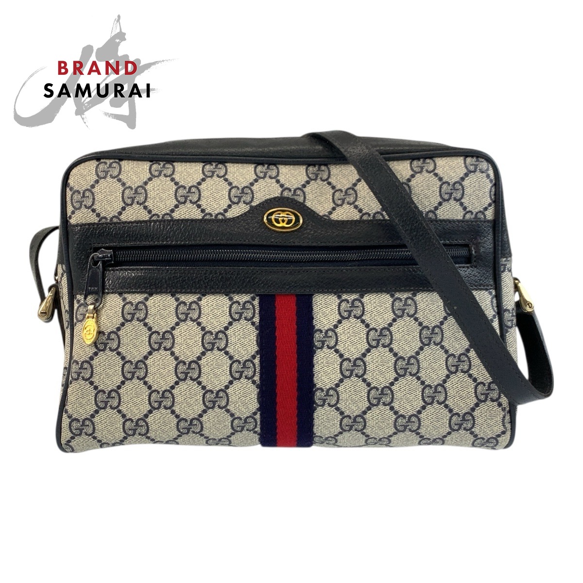 美品 GUCCI グッチ ヴィンテージ シェリー酒生産ライン 薄墨色 米国海軍 ゴールド金具 GGスプリームキャンバス /なめし革 24 02 005 ショルダーバッグ ポシェット レディース 505726 【中古】