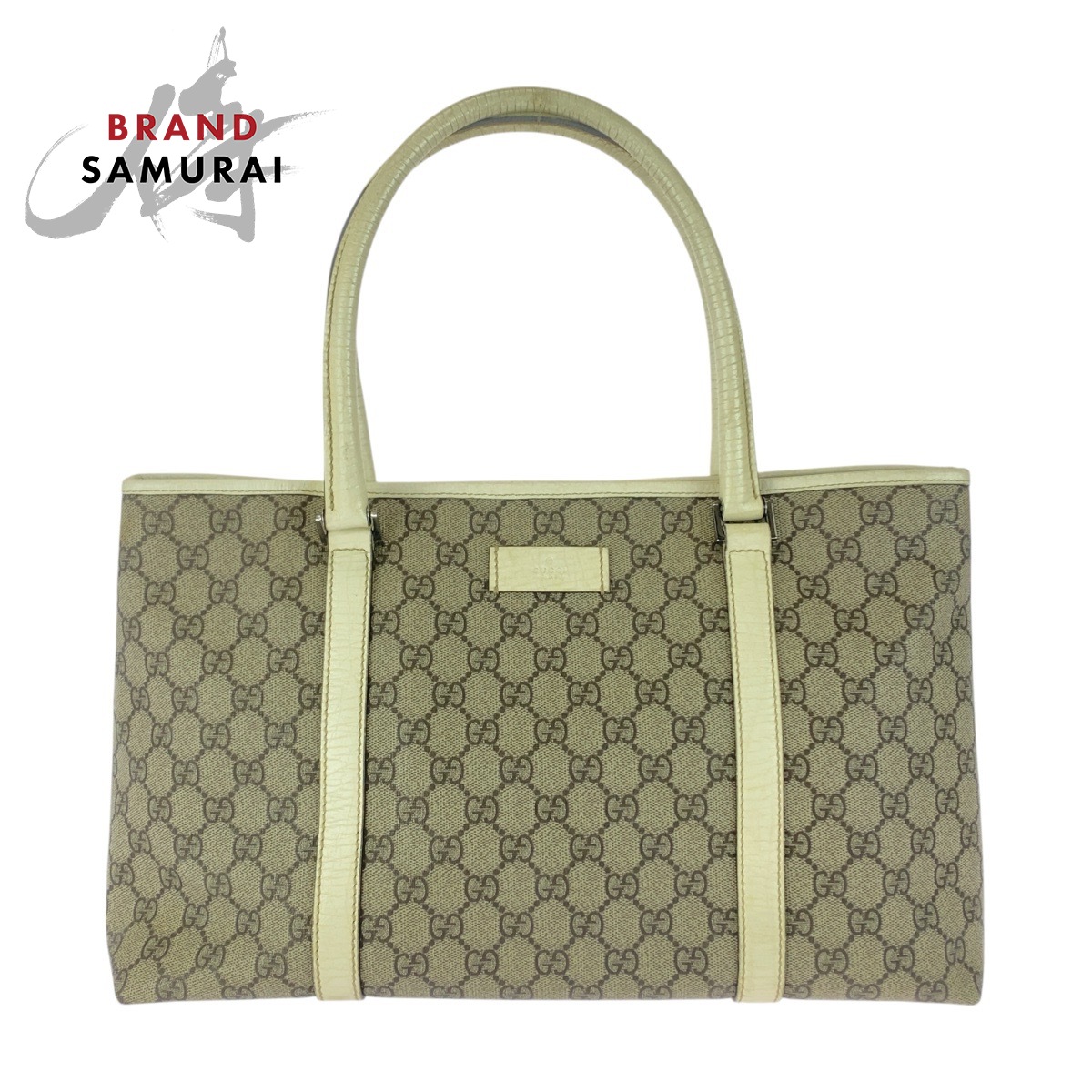 GUCCI グッチ ベージュ ホワイト シルバー金具 GGスプリームキャンバス /レザー 114595 トートバッグ ショルダーバッグ レディース 506802 【中古】