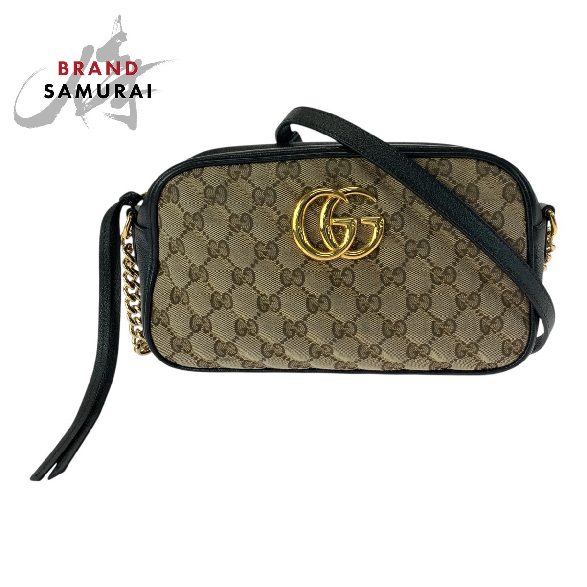 GUCCI グッチ GGマーモント 赤銅色 黒いこと ゴールド金具 GG帆布 /なめし革 ショルダーバッグ ポシェット レディース 600002 【中古】