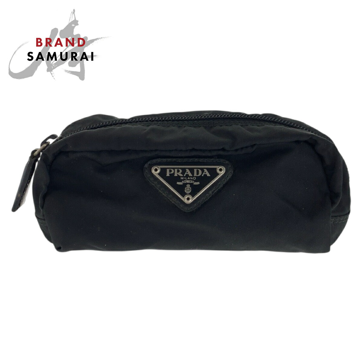PRADA プラダ テスート 三角ロゴプレート ブラック 黒 シルバー金具 ナイロン ポーチ アクセサリーポーチ レディース 600101 【中古】