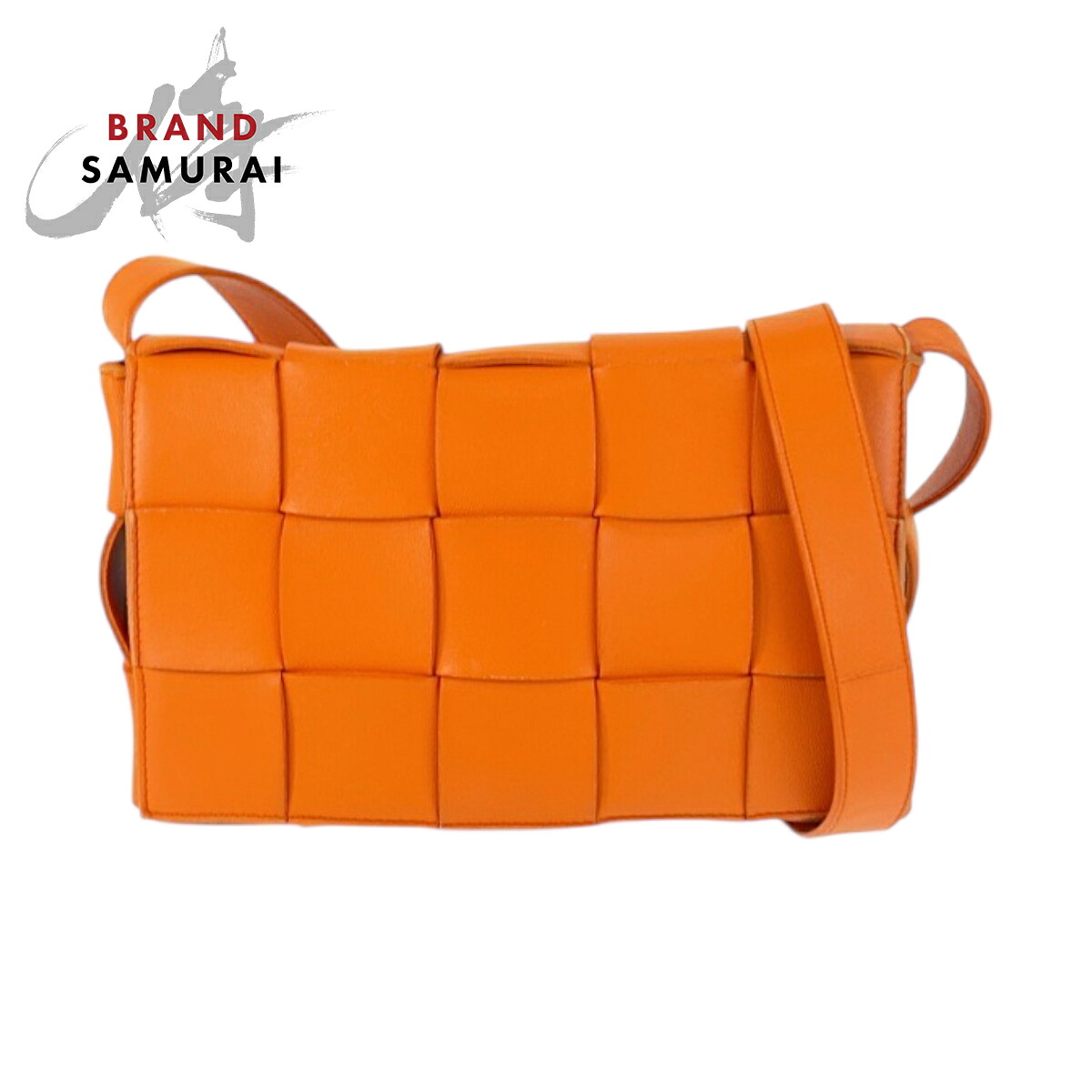美品 BOTTEGAVENETA ボッテガヴェネタ マキシイントレチャート テープ オレンジ色 ゴールド金具 なめし革 ショルダーバッグ  ポシェット  レディース 600613 【中古】