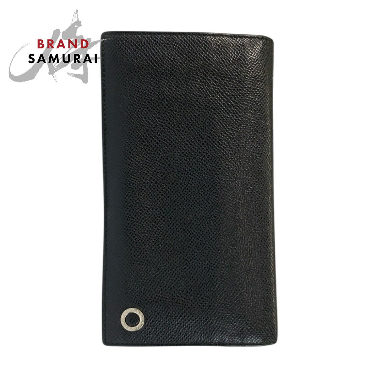 BVLGARI ブル小峡谷 ブルガリブルガリ 黒いこと 黒 青み しろがね色金具 なめし革 長紙入れ ロングウォレット メンズ 600068 【中古】