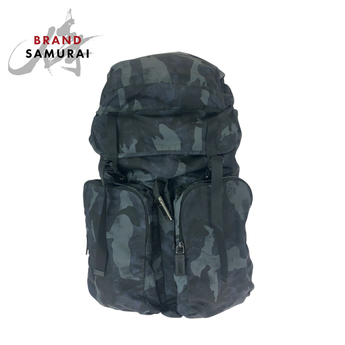 美品 PRADA プラダ テスート V136 家鴨フラ 擬装 三角形ロゴタイプお皿 黒いこと 薄墨色 鵞鳥メタ金具 ナイロン /なめし革 背嚢・デイパック うしろ側容器に並べる メンズ 600133 【中古】