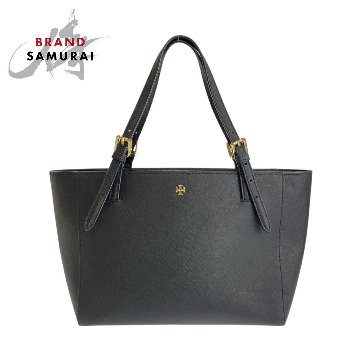 美品 Tory Burch トリーバーチ ブラック 黒 ゴールド金具 レザー トートバッグ ハンドバッグ レディース 600404 【中古】