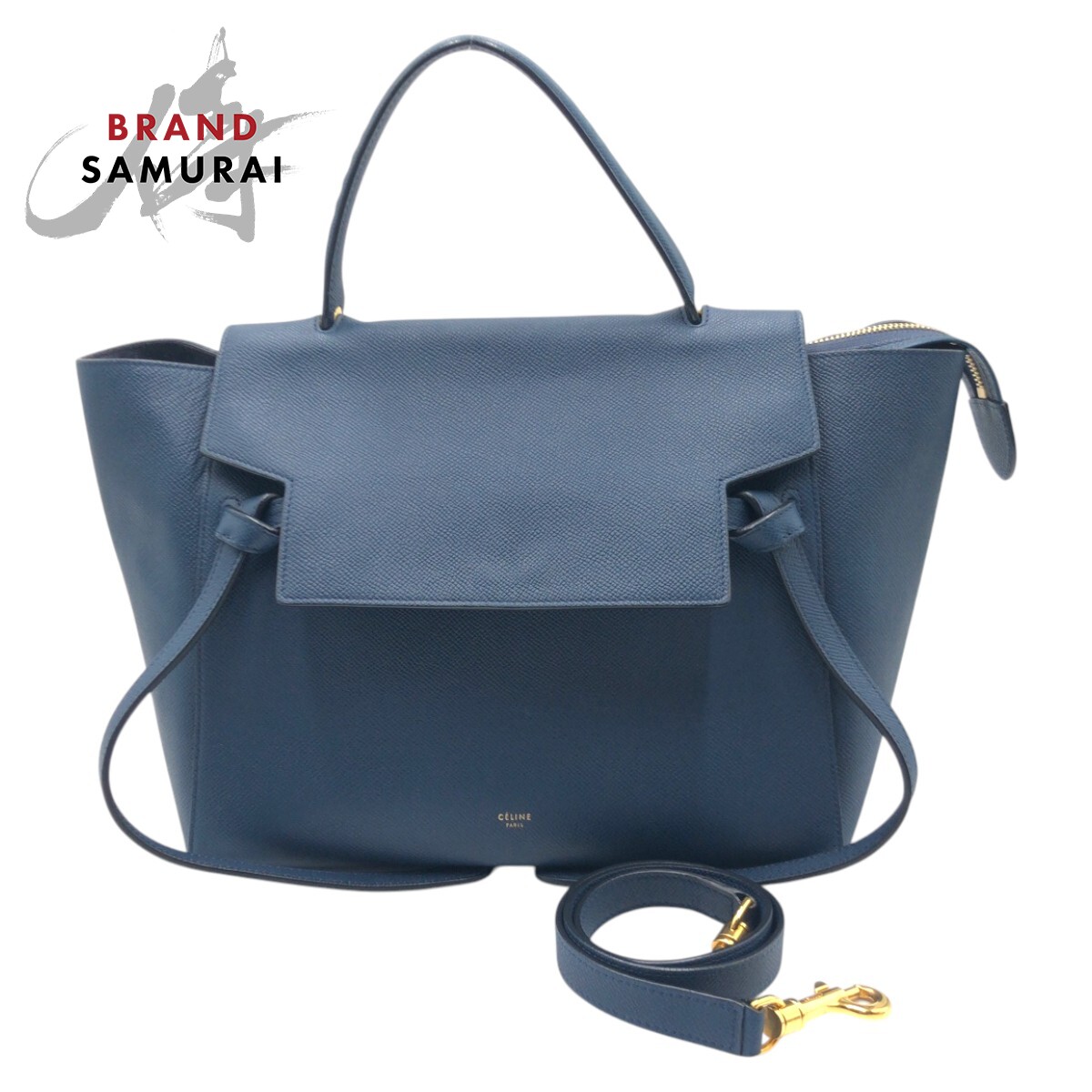 美品 CELINE セリーヌ 下げ翼 胴締め御徒面子 ミニ 青み なめし革 176103ZVA.07DS ハンドバック ショルダーバッグ レディース 505528 【中古】