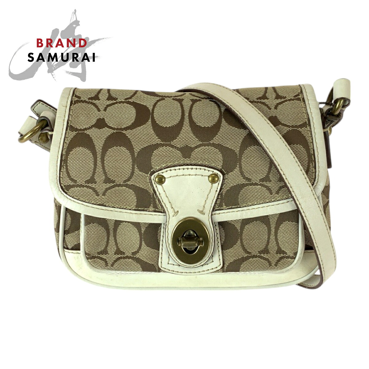 美品 COACH コーチ シグネチャー ベージュ ホワイト ゴールド金具 キャンバス /レザー 10566 ショルダーバッグ メッセンジャーバッグ レディース 600271 【中古】