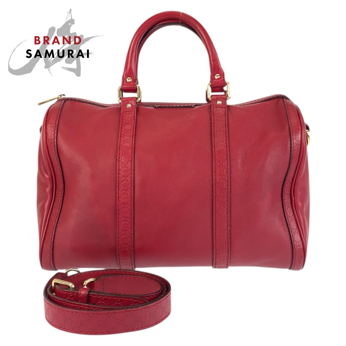 美品 GUCCI グッチ マイクログッチシマ レッド ゴールド金具 レザー 247205 ハンドバッグ ミニボストンバッグ 2way ショルダーバッグ レディース 600617 【中古】
