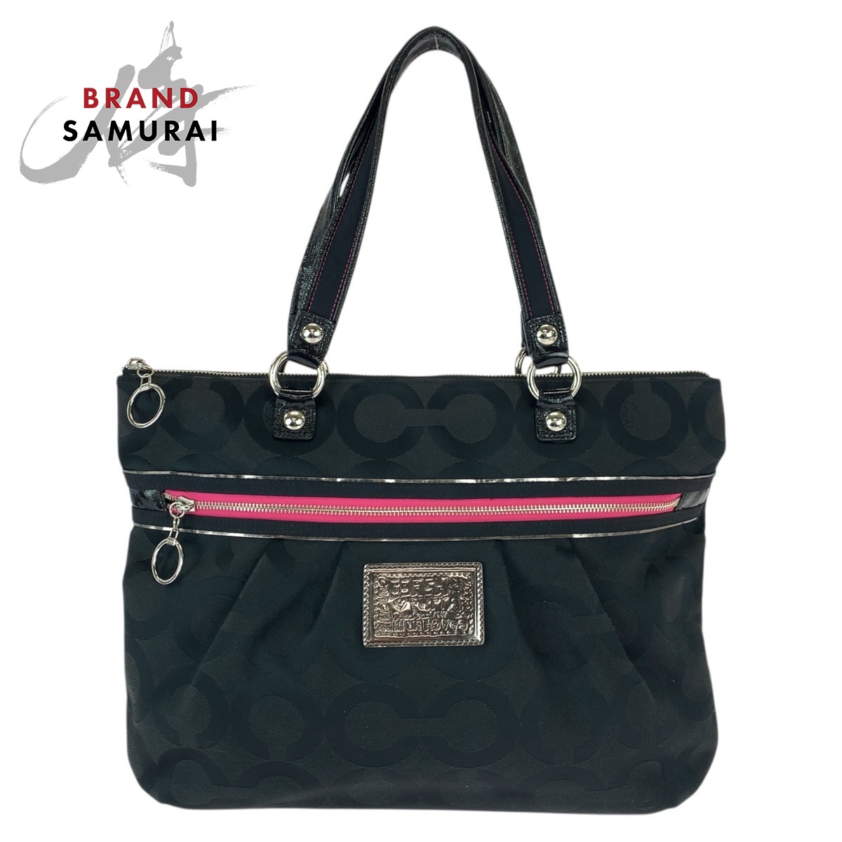 美品 COACH コーチ職 芥子 オプアート 黒いこと サクラ色 しろがね色金具 帆布 /専売特許なめし革 F15331 トートバッグ ショルダーバッグ  レディース 600509 【中古】