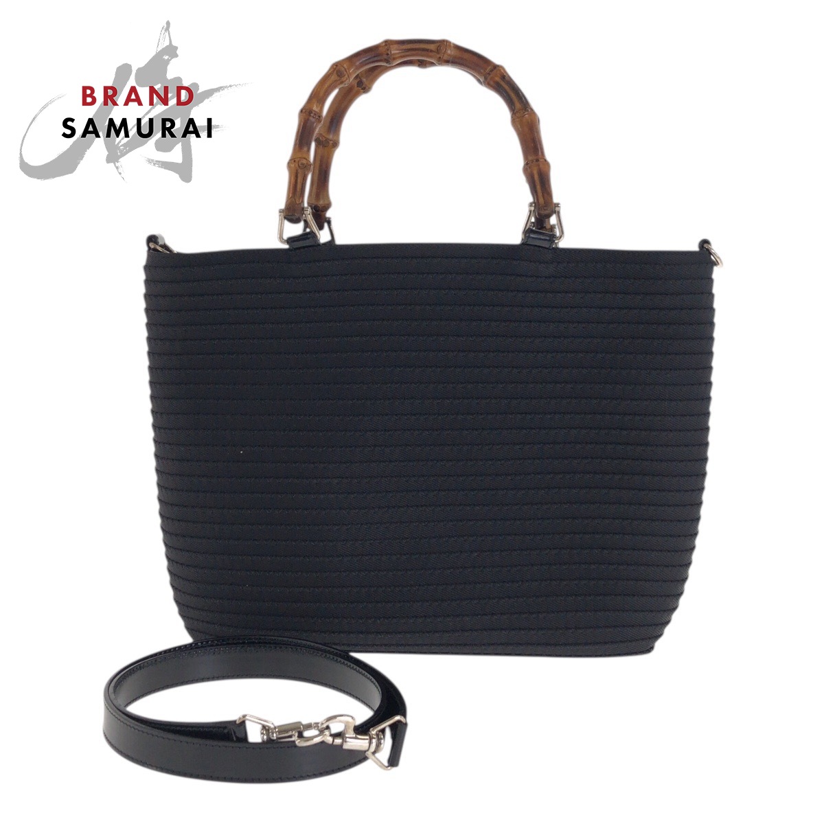 美品 GUCCI グッチ バンブー ブラック 黒 シルバー金具 キャンバス /エナメル 000 1998 0540 トートバッグ ショルダーバッグ 2way レディース 600678 【中古】