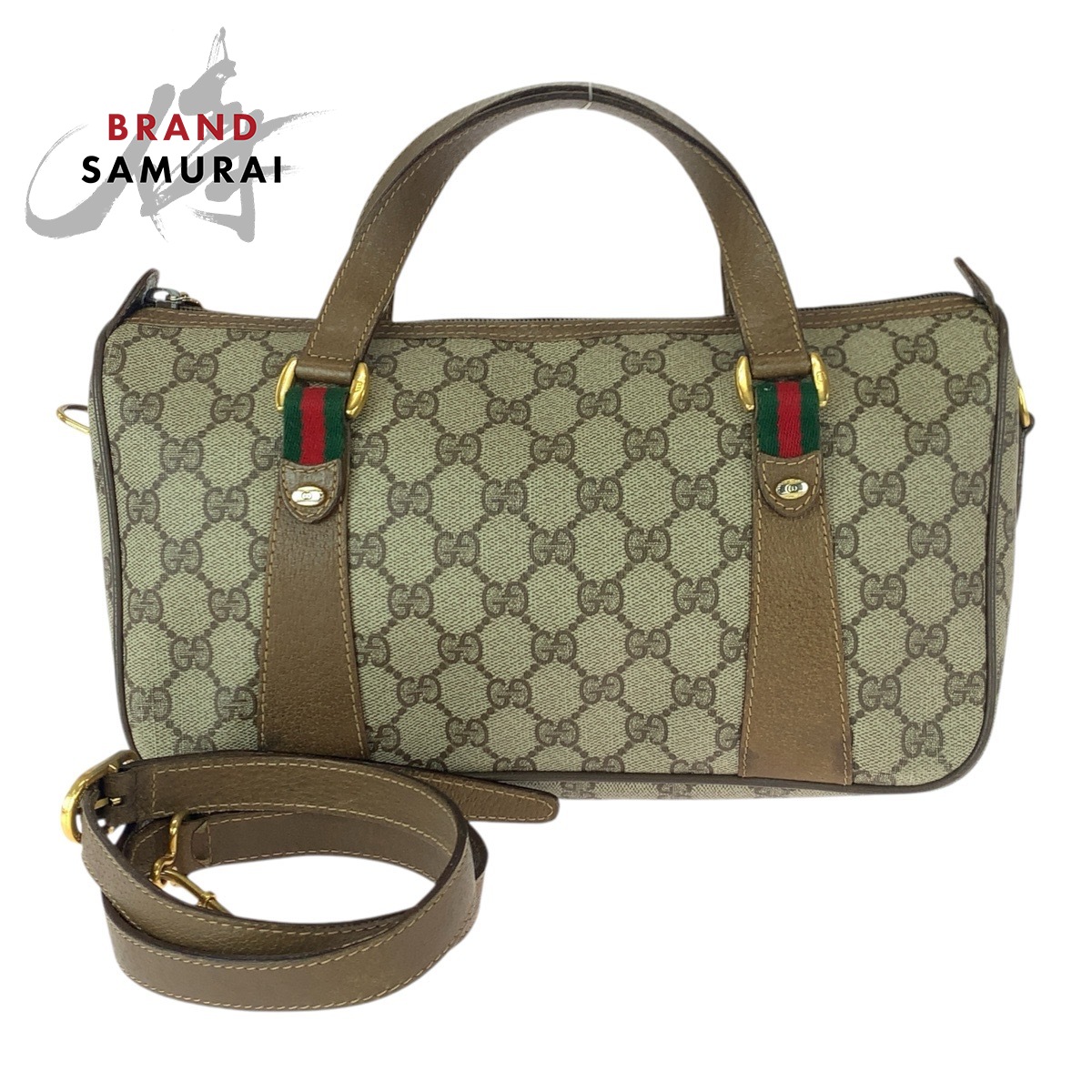 GUCCI グッチ ヴィンテージ オールドグッチ シェリーライン ベージュ ブラウン ゴールド金具 GGスプリームキャンバス 39.02.040 ショルダーバッグ ハンドバッグ ミニボストンバッグ レディース 600705 【中古】