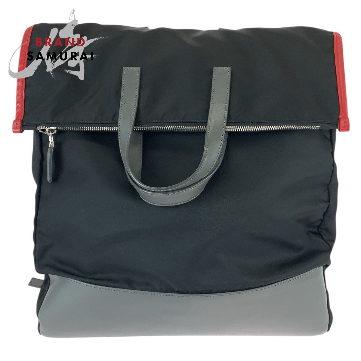 美品 PRADA プラダ テスート 三角形ロゴタイプお皿 2way 黒いこと 赤いこと 薄墨色 しろがね色金具 ナイロン /なめし革 背嚢・デイパック うしろ側容器に並べる トートバッグ メンズ 600587 【中古】