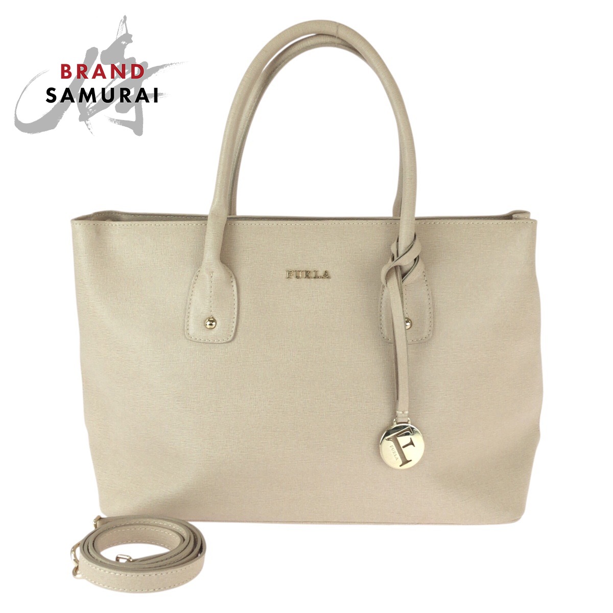 美品 Furla フルラ 2way ベージュ ゴールド金具 レザー ショルダーバッグ トートバッグ レディース 600754 【中古】