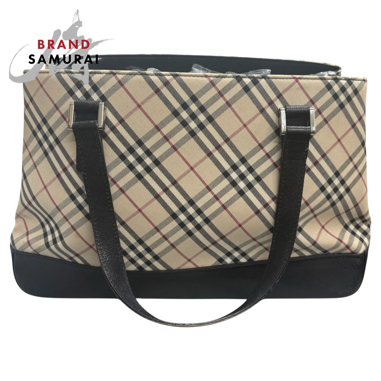 美品 BURBERRY バーバリー ノバチェック ベージュ ブラック シルバー金具 キャンバス /レザー ハンドバッグ トートバッグ レディース S1-00030 【中古】