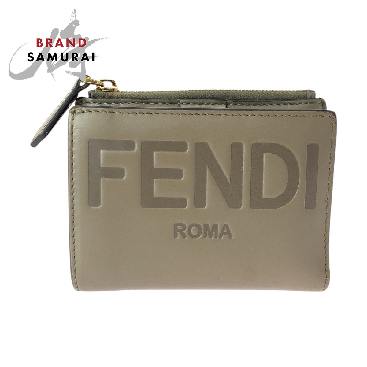 美品 FENDI フェンディ 永遠の都 ベージュ ゴールド金具 なめし革 8M0477-AAYZ-2198210 折り紙入れ コンパクトウォレット レディース 601130 【中古】