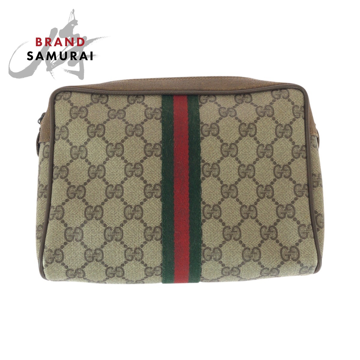 GUCCI グッチ ヴィンテージ シェリーライン オールドグッチ オールドグッチ ベージュ ブラウン GGスプリームキャンバス /レザー 89 01 012 クラッチバッグ セカンドバッグ メンズ 600675 【中古】|BRAND SAMURAI