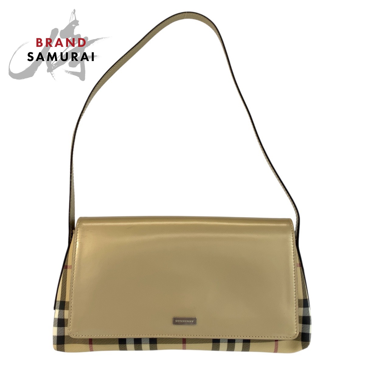美品 BURBERRY バーバリー 照合のしるし柄 ベージュ ゴールド 帆布 /なめし革 ショルダーバッグ レディース 600851 【中古】