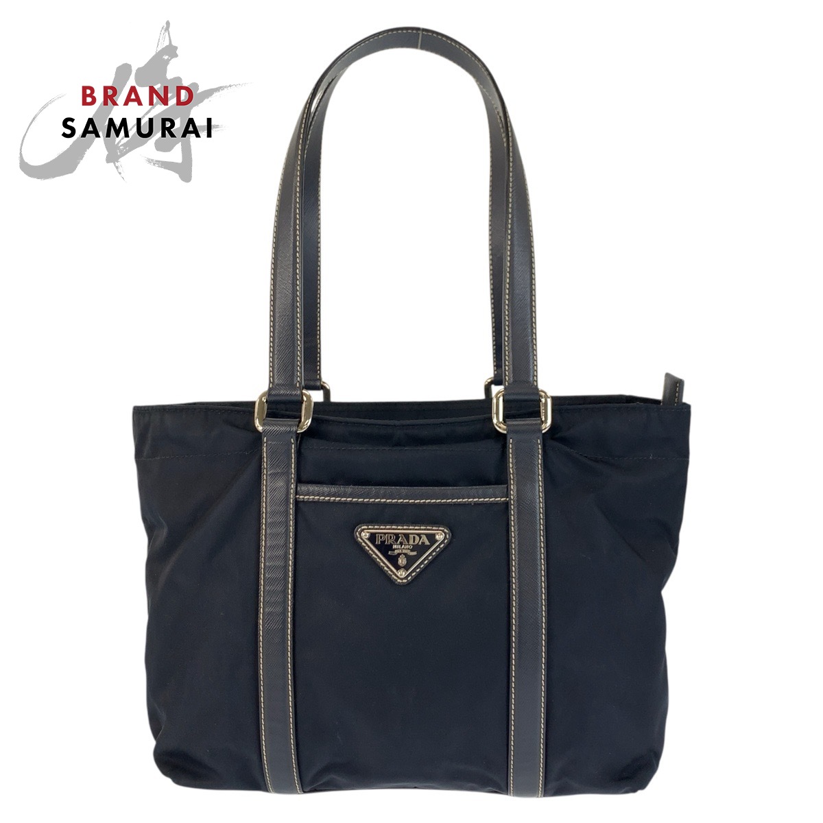 美品 PRADA プラダ テスート 三角ロゴプレート ネイビー シルバー金具 ナイロン /レザー トートバッグ ショルダーバッグ レディース 601009 【中古】