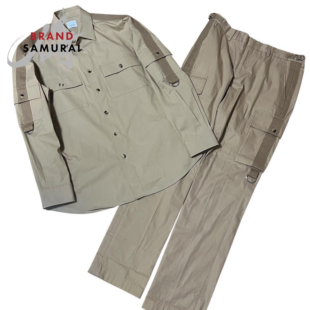 BURBERRY バーバリー ミリタリー サイズM サイズ48 ベージュ コットン セットアップ シャツ パンツ メンズ I2-00032 【中古】