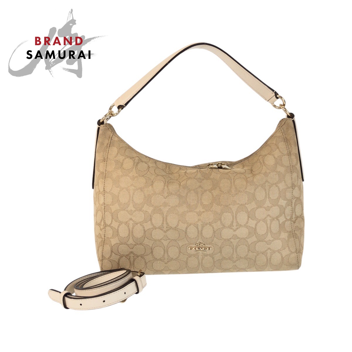 美品 COACH コーチ職 書き判 ベージュ 象牙色 ゴールド金具 帆布 /なめし革 F58284 ショルダーバッグ ハンドバック レディース 600894 【中古】
