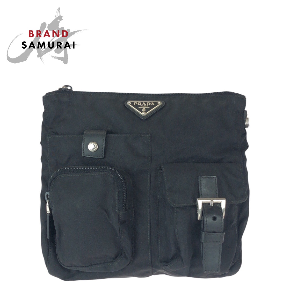 美品 PRADA プラダ テスート ３角形ロゴタイプ一皿 黒いこと 黒 しろがね色金具 ナイロン /なめし革 上半身御徒面子 酉の方角御徒面子 バムバッグ レディース 601008 【中古】