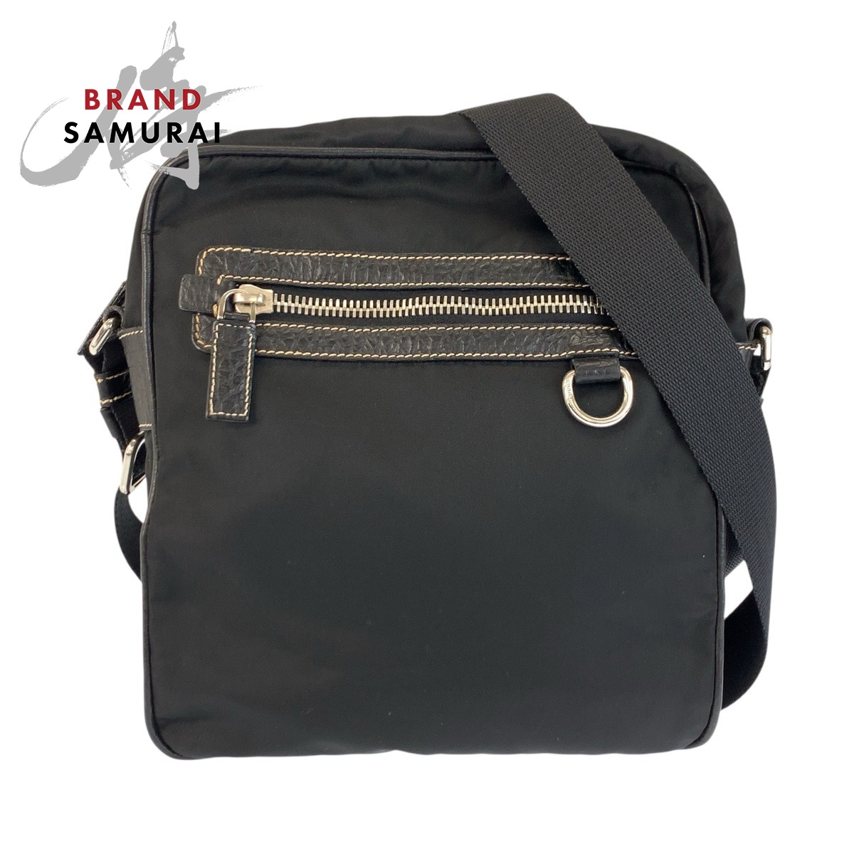 美品 PRADA プラダ テスート 三角ロゴプレート ブラック 黒 シルバー金具 ナイロン /レザー ショルダーバッグ メッセンジャーバッグ メンズ 600798 【中古】