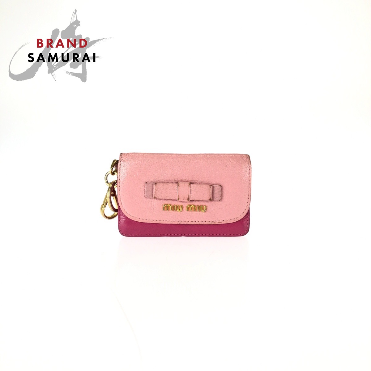 MIUMIU ミュウミュウ マドラス バイカラー ピンク ゴールド金具 レザー カードケース パスケース 名刺入れ レディース 601084 【中古】