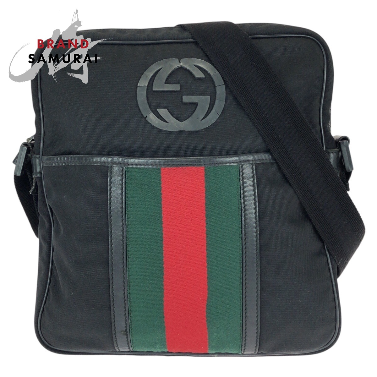 GUCCI グッチ シェリーライン インターロッキング ブラック 黒 シルバー金具 ナイロン 181061 ショルダーバッグ メッセンジャーバッグ レディース 601113 【中古】