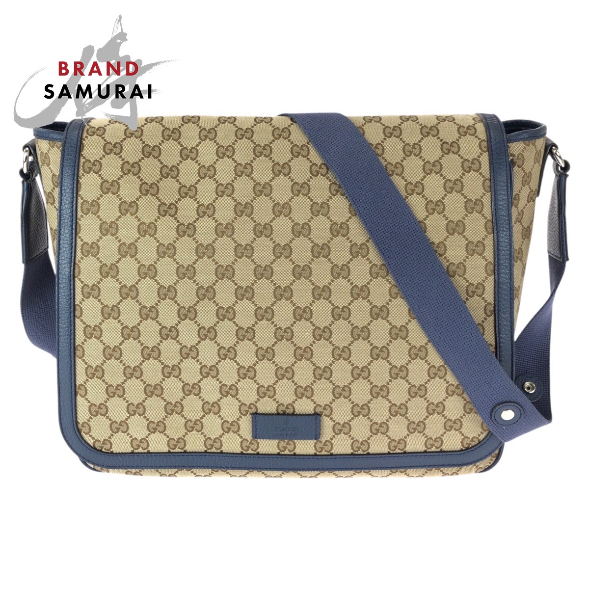 美品 GUCCI グッチ ベージュ 青碧 しろがね色金具 GG帆布 /なめし革 510340 ショルダーバッグ 飛脚屋御徒面子 メンズ 601109 【中古】