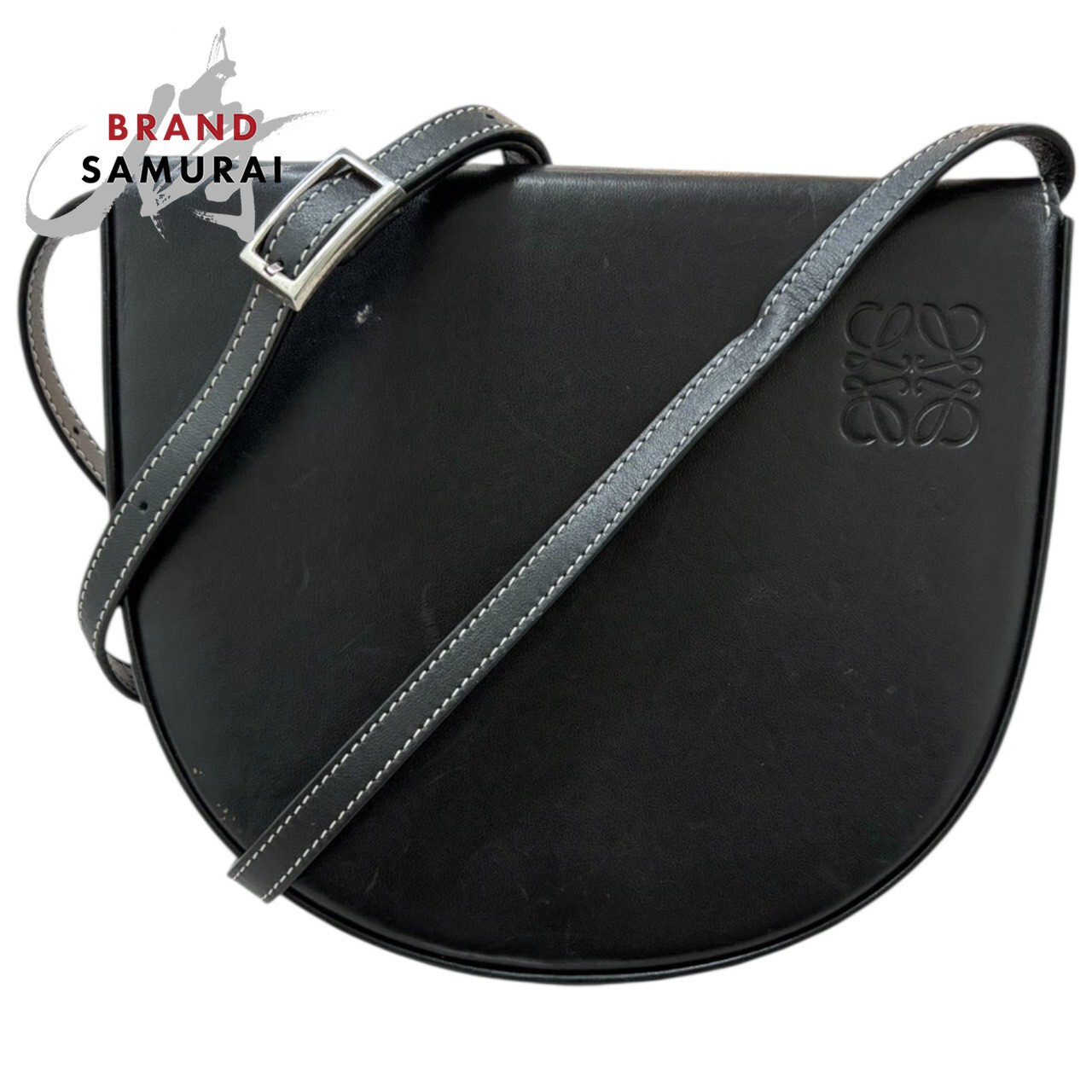 LOEWE ロエベ アナグラム ヒールポーチ ブラック レザー 109.54.V01 ショルダーバッグ レディース S1-00037 【中古】