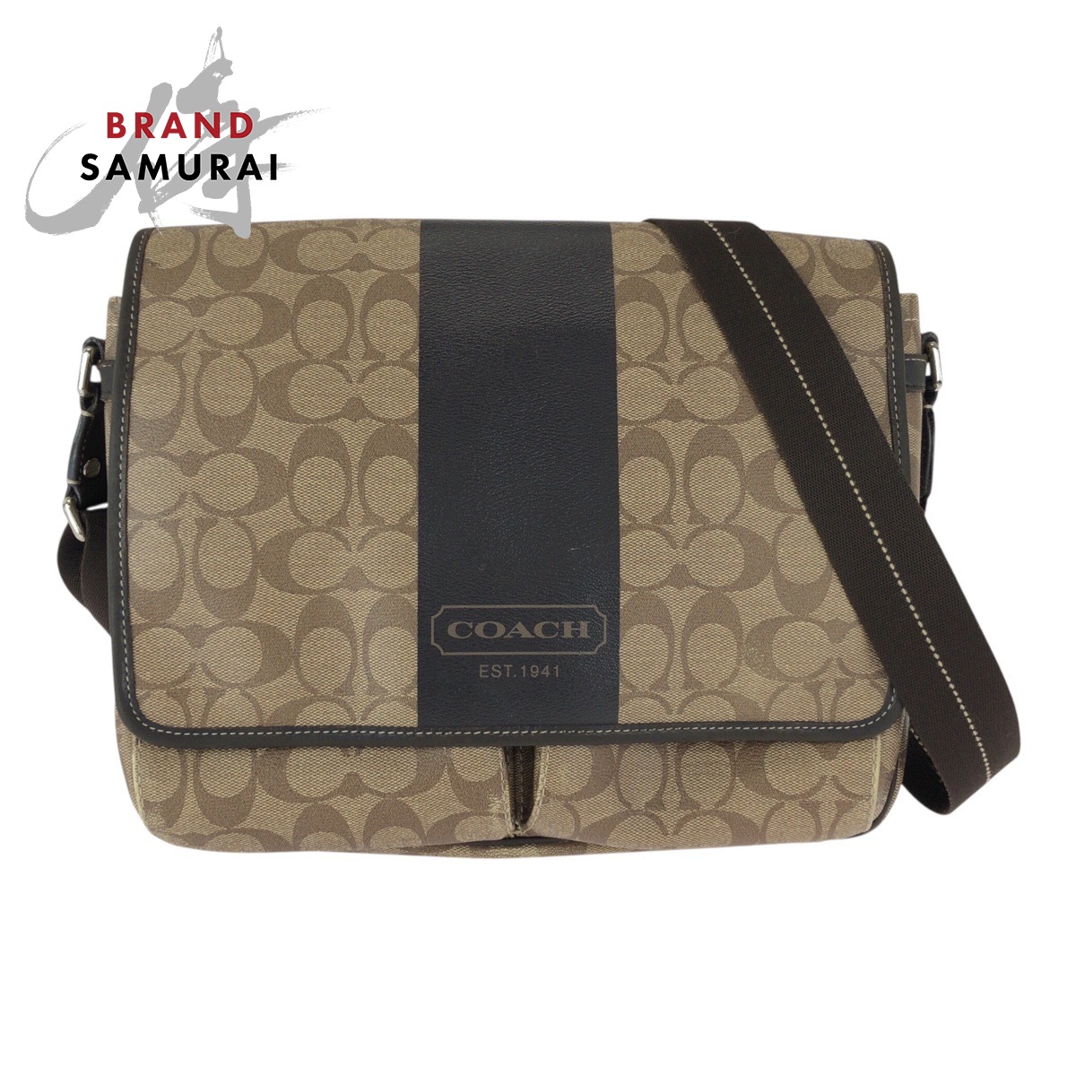 COACH コーチ職 書き判 赤銅色 ベージュ しろがね色金具 PVC /なめし革 F70590 ショルダーバッグ 飛脚屋御徒面子 男女兼用 レディース 600853 【中古】