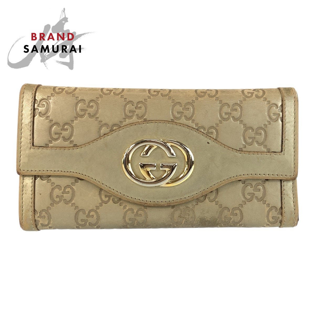 GUCCI グッチ グッチシマ インターロッキングG ゴールド レザー 282434 長財布 ロングウォレット レディース 601125 【中古】