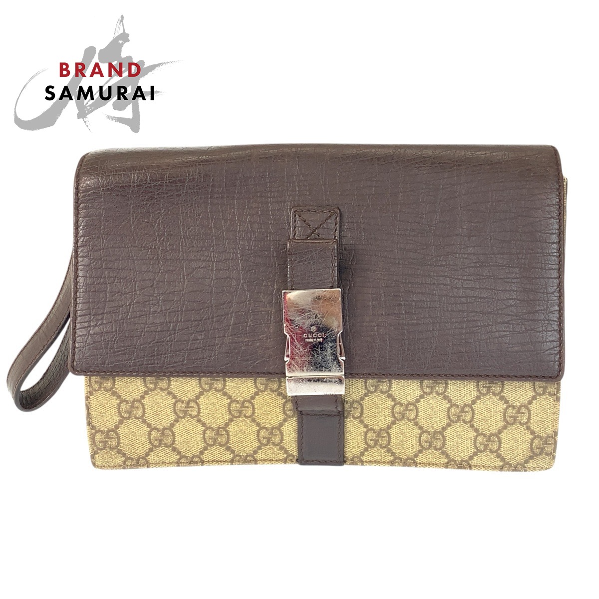 GUCCI グッチ 赤銅色 ベージュ しろがね色金具 GGスプリームキャンバス /なめし革 131213 クラッチペダル御徒面子 二つ目御徒面子  メンズ 601345 【中古】