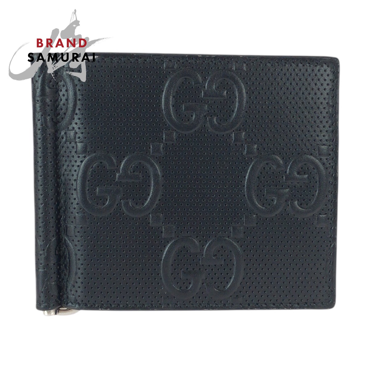 美品 GUCCI グッチ GGエンボス ブラック 黒 シルバー金具 レザー 676656 マネークリップ カードケース メンズ 600860 【中古】