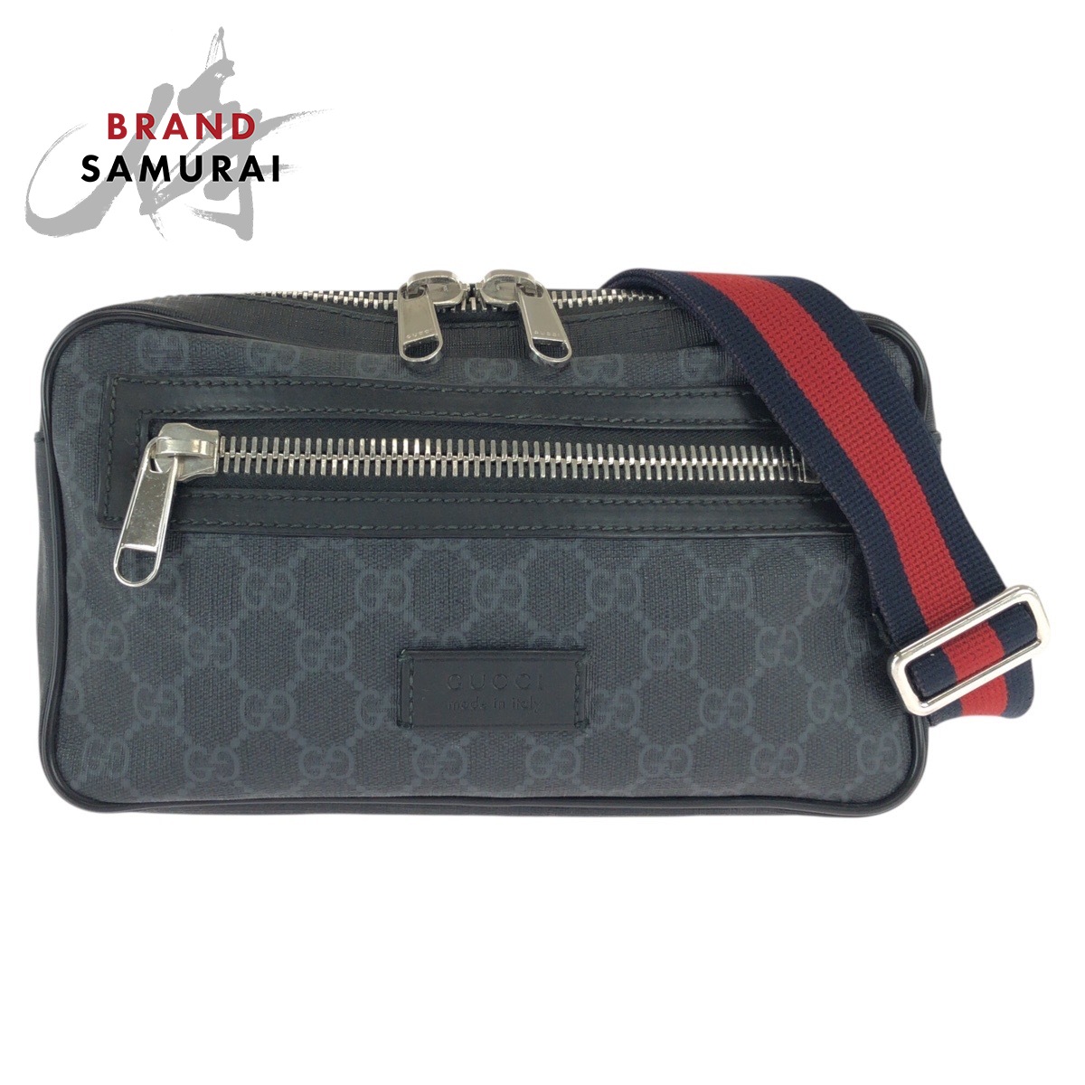 GUCCI グッチ シェリーライン ブラック 黒 グレー シルバー金具 GGスプリームキャンバス /レザー 474293 ボディバッグ バムバッグ ショルダーバッグ ウエストポーチ メンズ 601190 【中古】