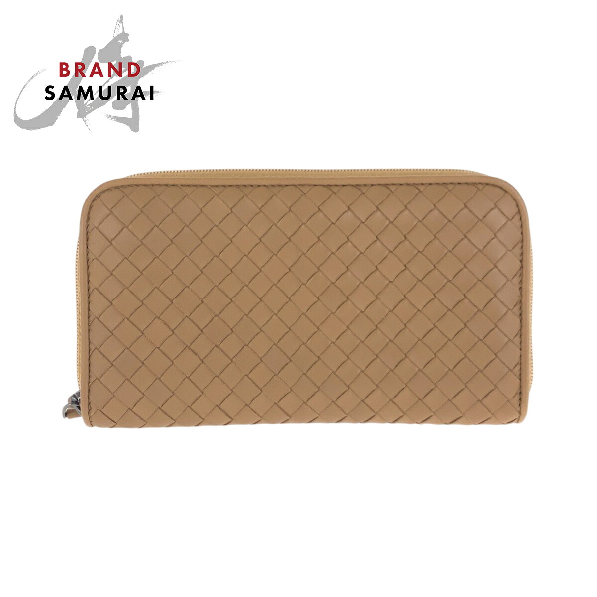 美品 BOTTEGAVENETA ボッテガヴェネタ イントレチャート ベージュ ガンメタ金具 レザー 132358 長財布 ラウンドファスナー メンズ 600841 【中古】|BRAND SAMURAI