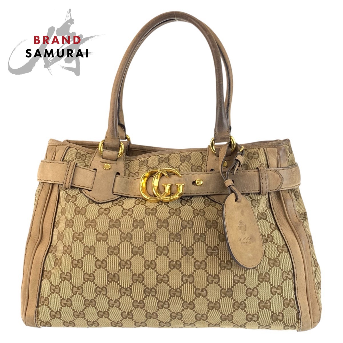 GUCCI グッチ ヴィンテージ GGランニング ベージュ ゴールド金具 GGキャンバス /レザー 247183 トートバッグ ハンドバッグ レディース 601337 【中古】